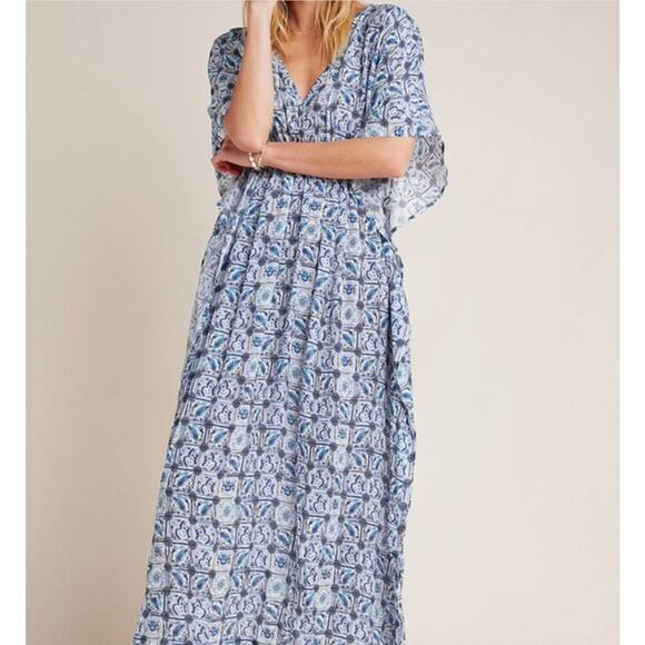 Rujuta Sheth Anthropologie Marie Cinched Kaftan Maxi Dress One Size Resort Beach - Picture 3 of 13